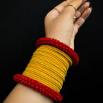Beads velvet bangles Yellow