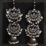 Black metal kundan earrings